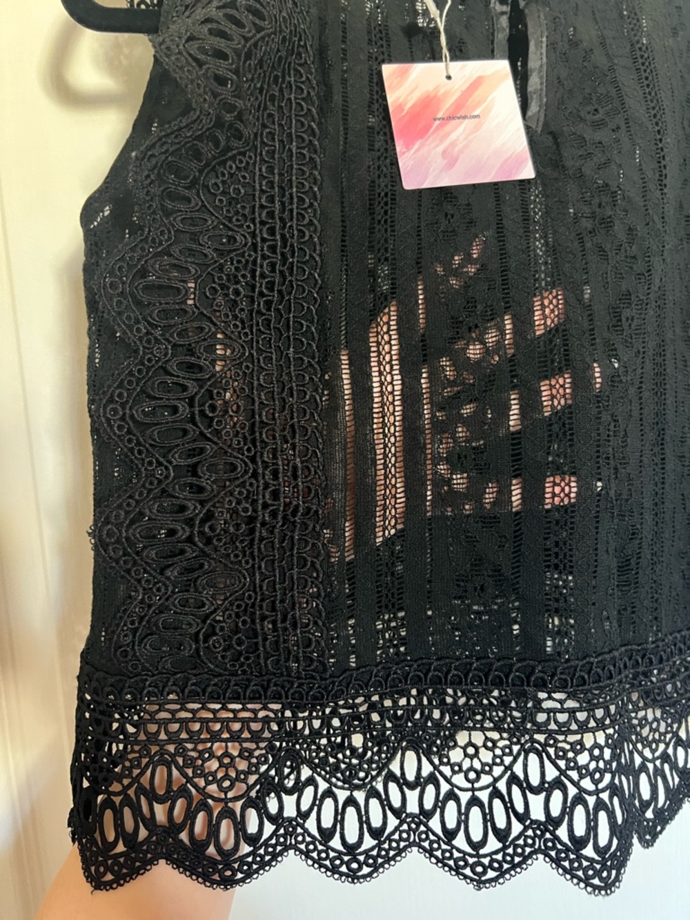 Chicwish Black Lace Crochet Sleeveless Camisole Top - Picture 3 of 4